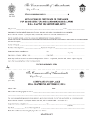 Document preview: Form FP-007C Application for Certificate of Compliance for Smoke Detectors and Carbon Monoxide Alarms - Massachusetts