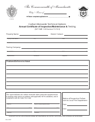 Document preview: Carbon Monoxide Technical Options Annual Certificate of Inspection/Maintenance & Testing - Massachusetts