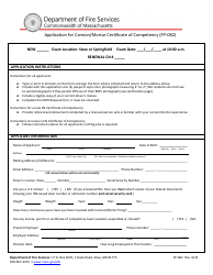 Form FP-082 Application for Cannon/Mortar Certificate of Competency - Massachusetts