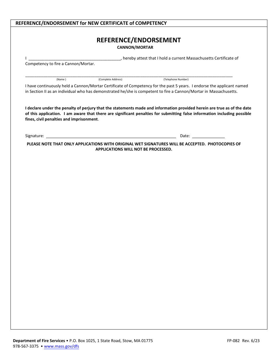 Form FP-082 Application for Cannon / Mortar Certificate of Competency - Massachusetts, Page 4