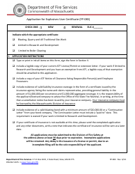 Document preview: Form FP-083 Application for Explosives User Certificate - Massachusetts