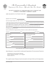 Document preview: Form FP-291 Receipt of Disposal of Underground Steel Storage Tank Formerly Containing Flammable Liquids - Massachusetts