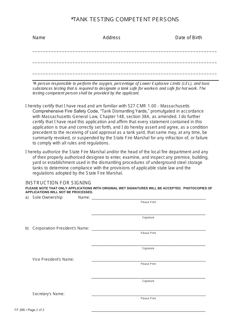 Form FP-295 Download Printable PDF or Fill Online Application for Tank ...