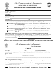 Document preview: Form FP-300 Application for Permit to Process Hazardous Materials - Massachusetts