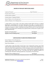 Document preview: Form FP-298 Waiver of Pre-blast Inspection Survey - Massachusetts