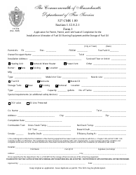 Document preview: Form 1 (FP-056) Application for Permit, Permit, and Certificate of Completion for the Installation or Alteration of Fuel Oil Burning Equipment and the Storage of Fuel Oil - Massachusetts