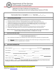 Form FP-026 Application for New Certificate of Competency for Cleaning/Inspecting Commercial Cooking Exhaust Systems - Massachusetts