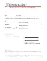 Document preview: Form FP-072 Quarterly Fire Inspection - Innholder Licenses - Massachusetts