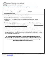 Form FP-076 Application for Pyrotechnic User Certificate - Massachusetts
