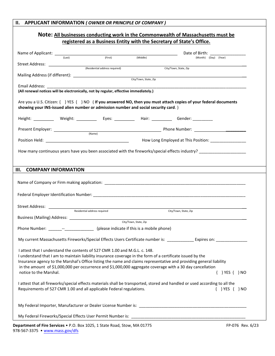 Form FP-076 Download Printable PDF or Fill Online Application for ...