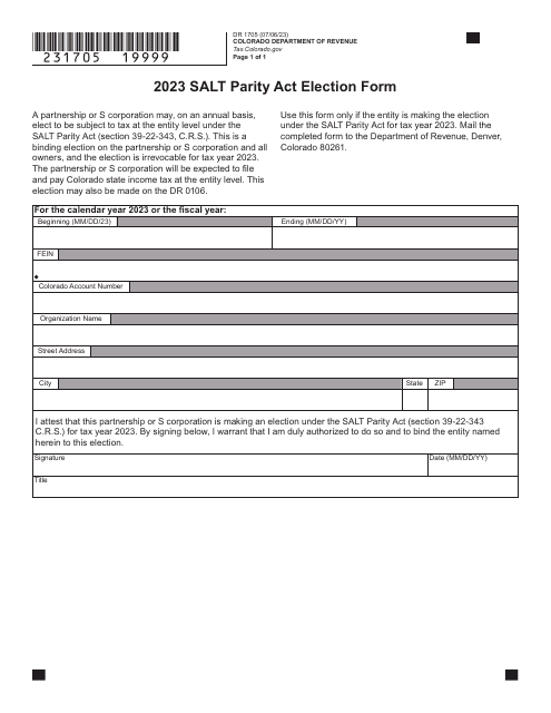 Form DR1705 Salt Parity Act Election Form - Colorado, 2023