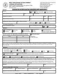 Document preview: Form SFN52498 Meat Processing Establishment License Application - North Dakota