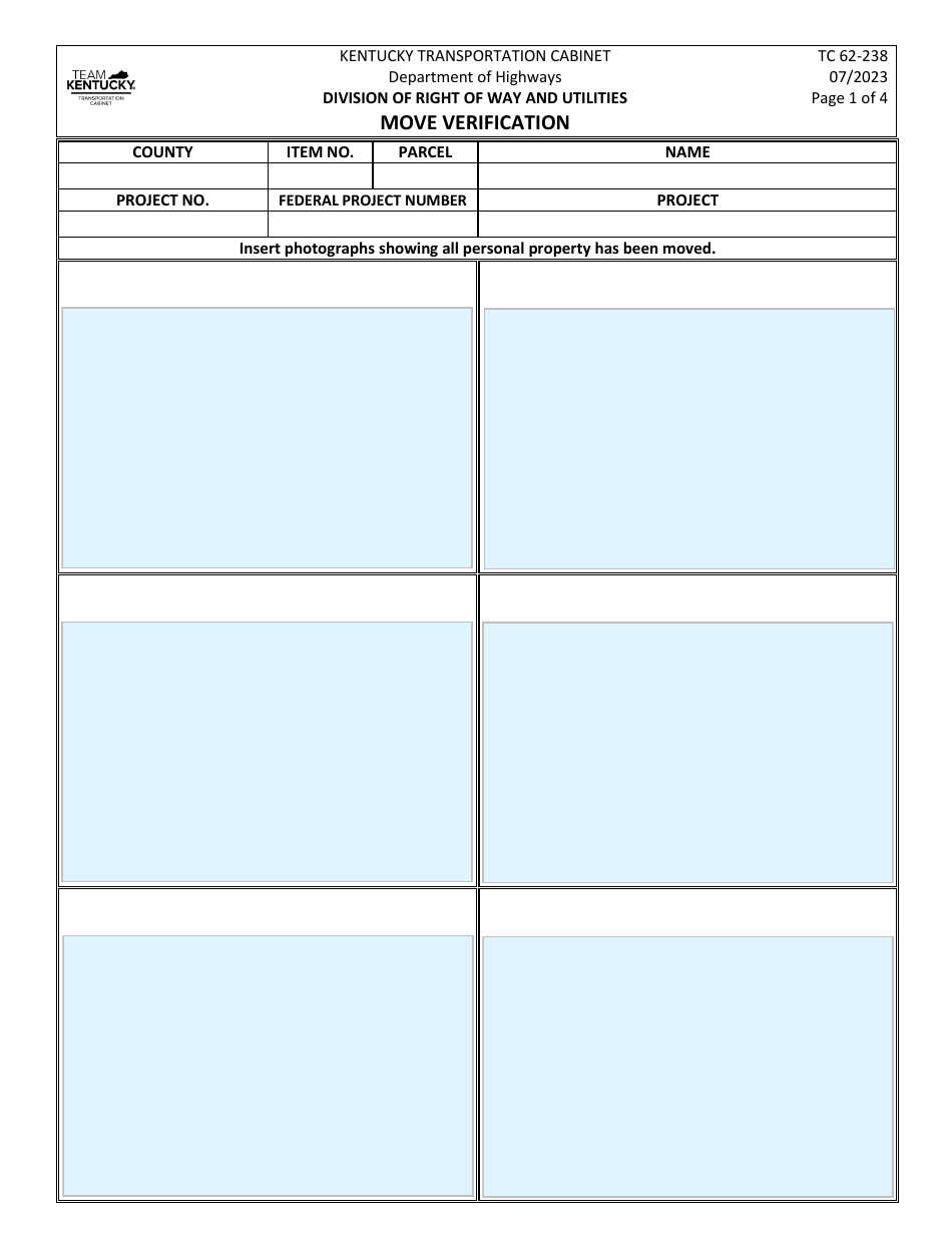 Form TC62-238 Move Verification - Kentucky, Page 1