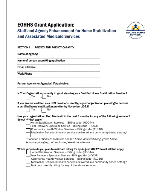 Eohhs Grant Application: Staff and Agency Enhancement for Home Stabilization and Associated Medicaid Services - Rhode Island Download Pdf