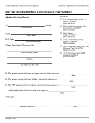 Document preview: Form AD856 Notice to Discontinue Foster Care (FC) Payment - California