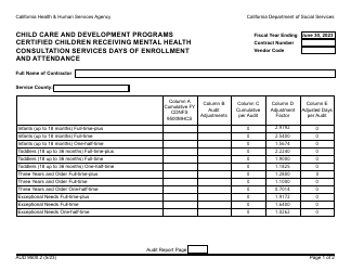 Document preview: Form AUD9500.2 Child Care and Development Programs Certified Children Receiving Mental Health Consultation Services Days of Enrollment and Attendance - California