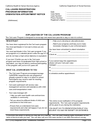 Form CL1 Cal-Learn Registration/Program Information/Orientation Appointment Notice - California