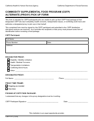 Document preview: Form CSFP011 Alternate (Proxy) Pick up Form - Commodity Supplemental Food Program (Csfp) - California