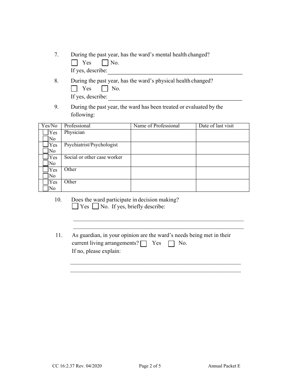 Form CC16:2.37 Packet E - Guardianship With No Authority Over the Estate of the Ward - Nebraska, Page 4
