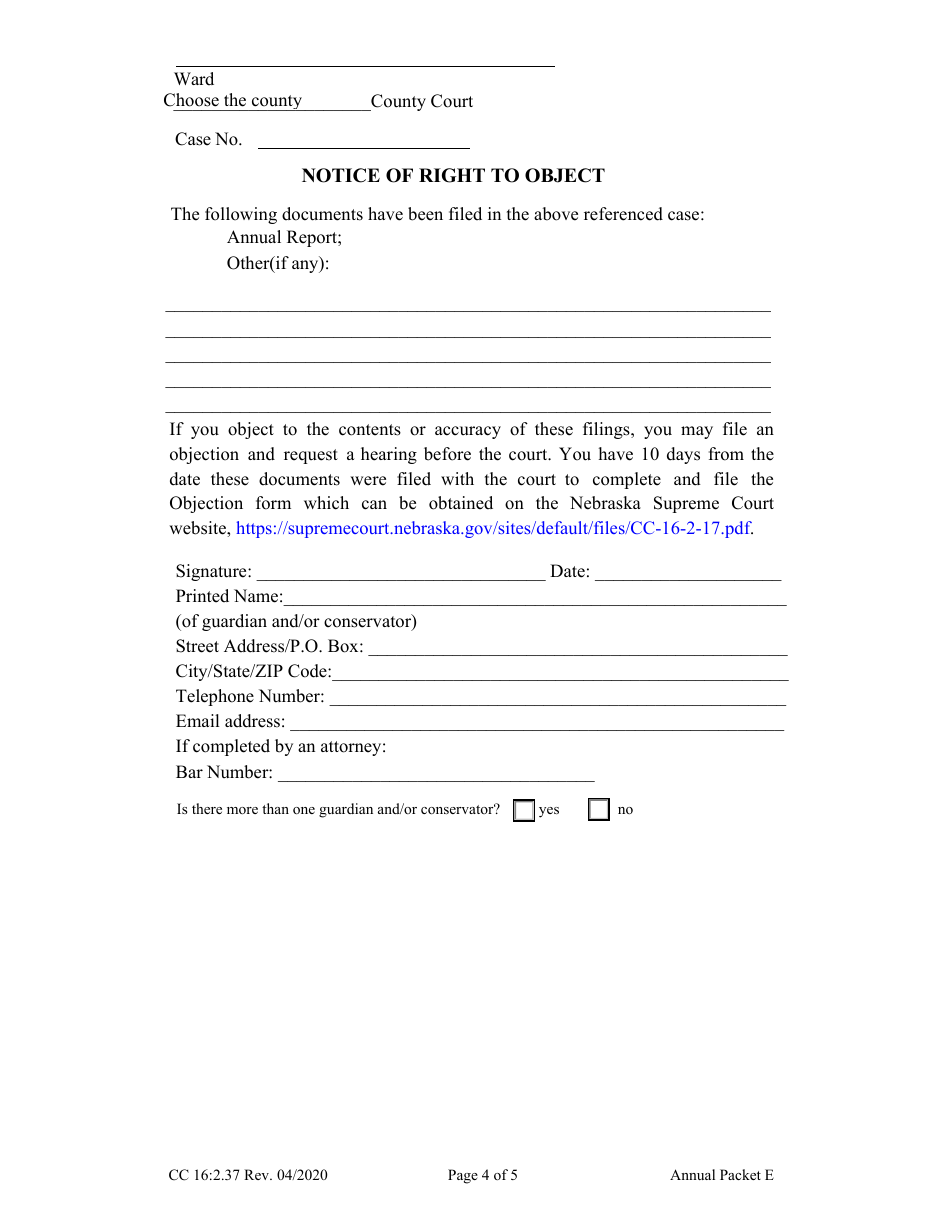 Form CC16:2.37 Packet E - Guardianship With No Authority Over the Estate of the Ward - Nebraska, Page 6