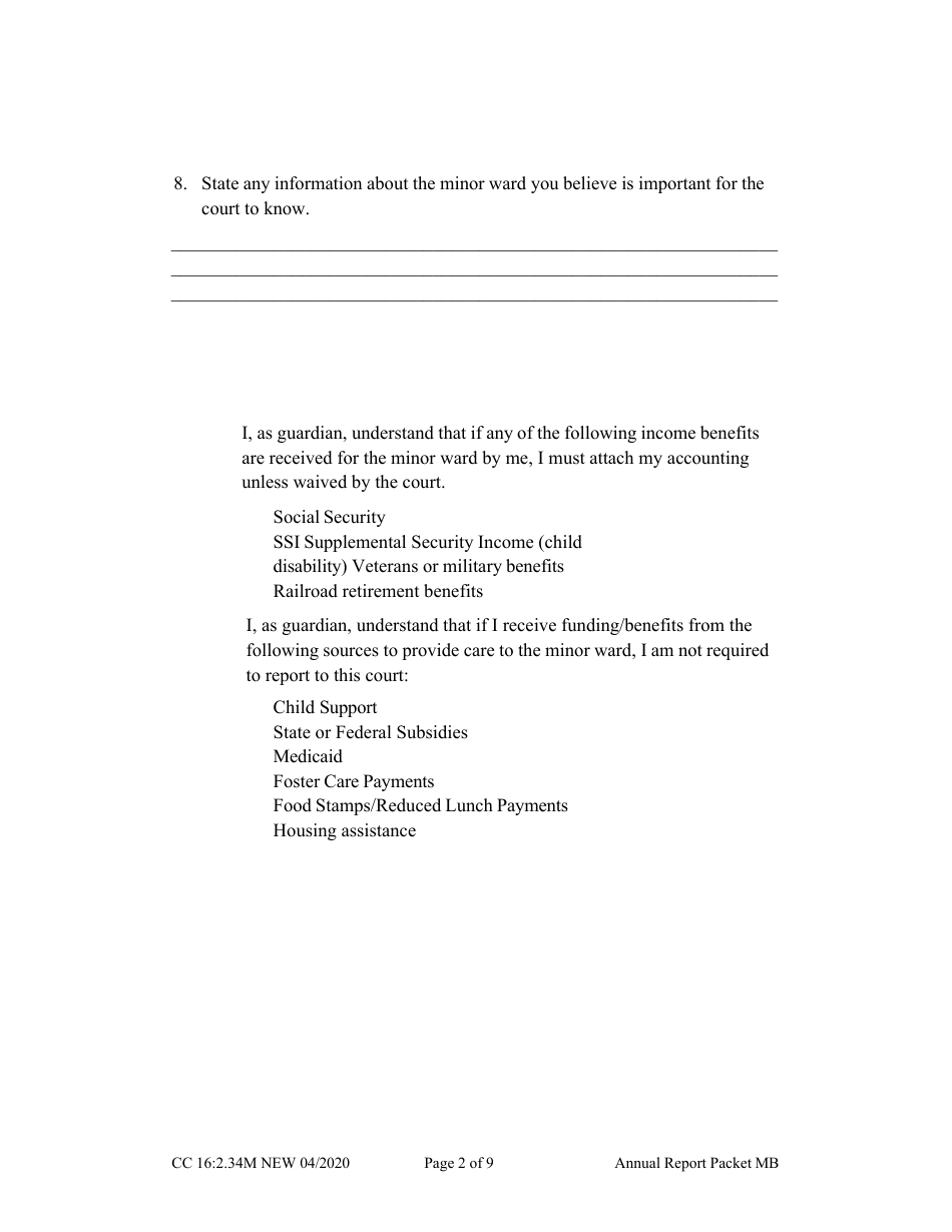 Form CC16:2.34M Packet Mb - Guardianship and / or Conservator for a Minor With Budget Annual Report - Nebraska, Page 4