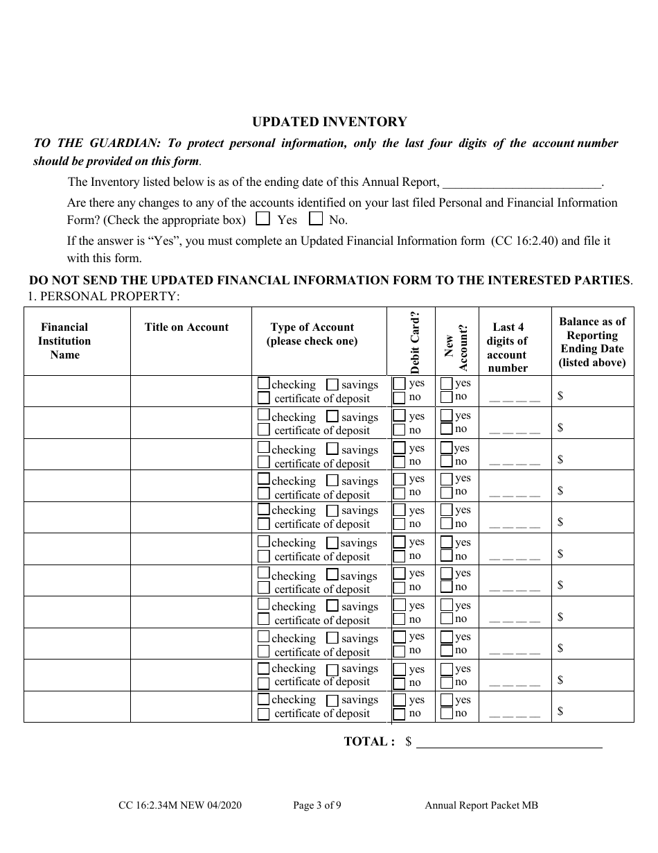 Form CC16:2.34M Packet Mb - Guardianship and / or Conservator for a Minor With Budget Annual Report - Nebraska, Page 5