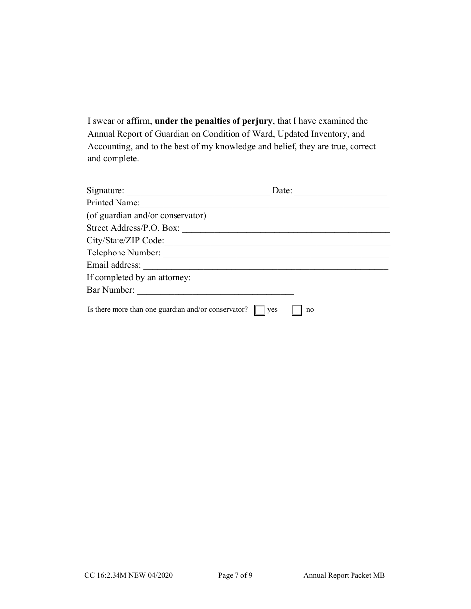 Form CC16:2.34M Packet Mb - Guardianship and / or Conservator for a Minor With Budget Annual Report - Nebraska, Page 9