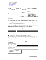 Form CC9:6.1 Request for Supplemental Transcript of Pleadings/Documents - Nebraska