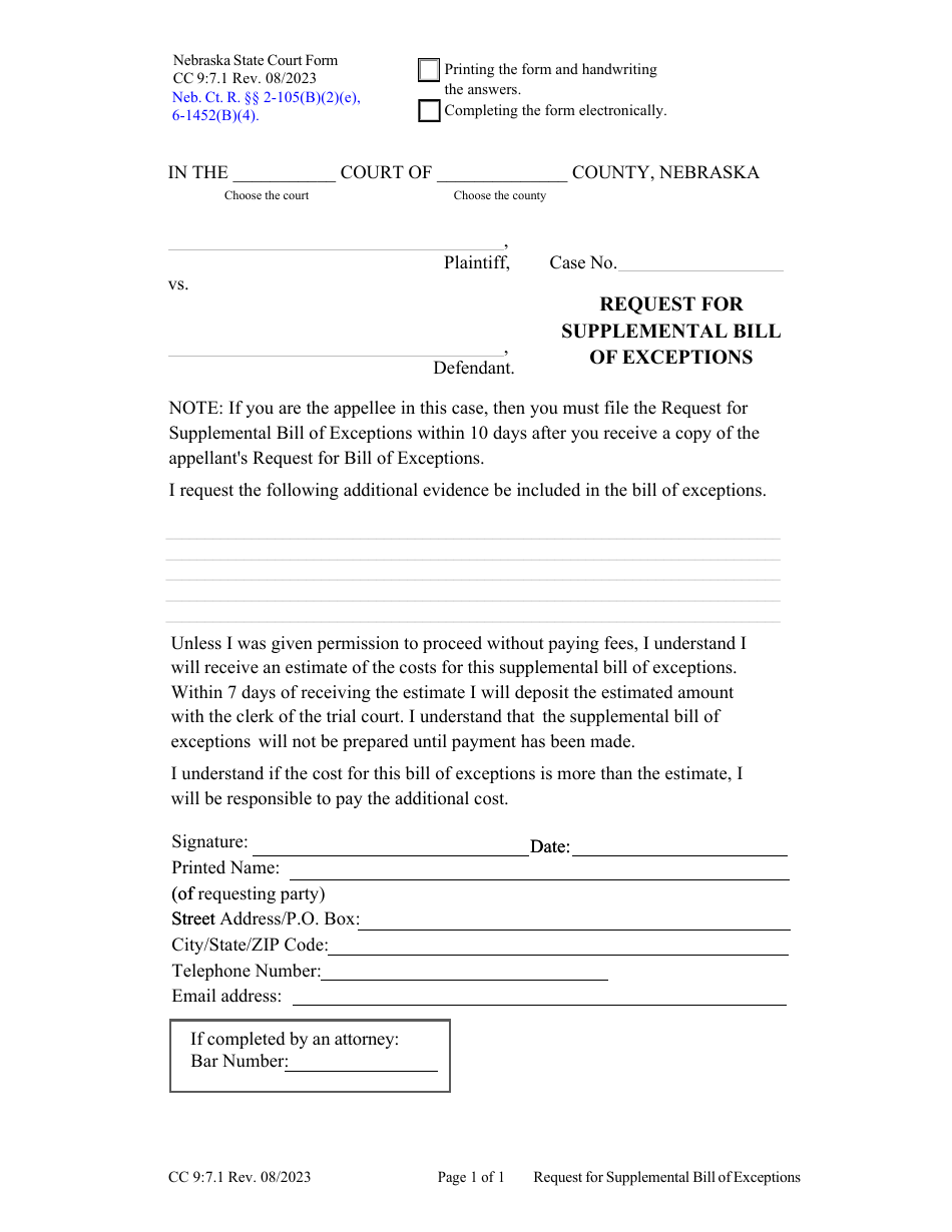 Form CC9:7.1 Download Fillable PDF or Fill Online Request for ...