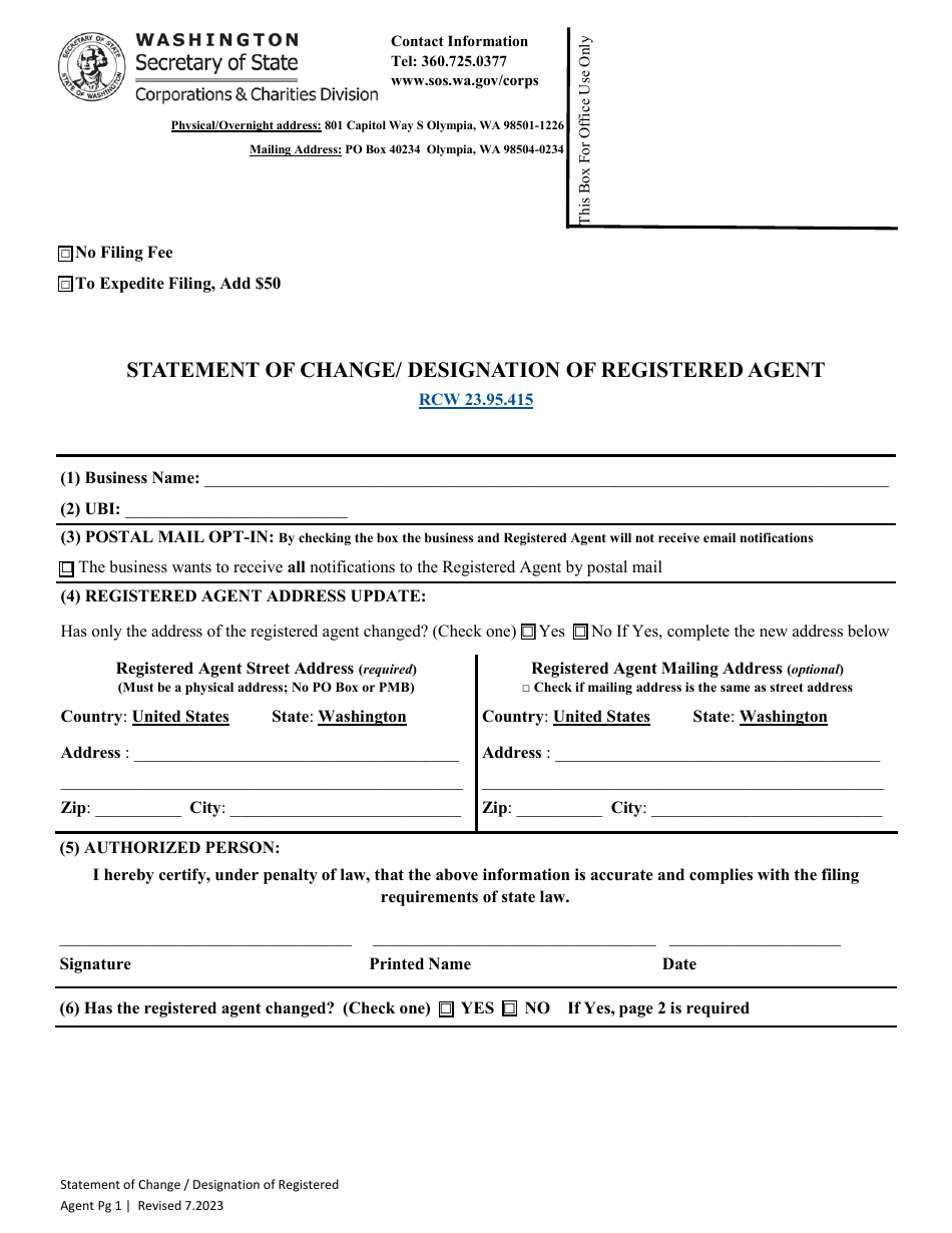 Statement of Change / Designation of Registered Agent - Washington, Page 3