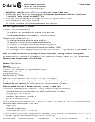 Form MOL-ES-002E Claim Form - Ontario, Canada