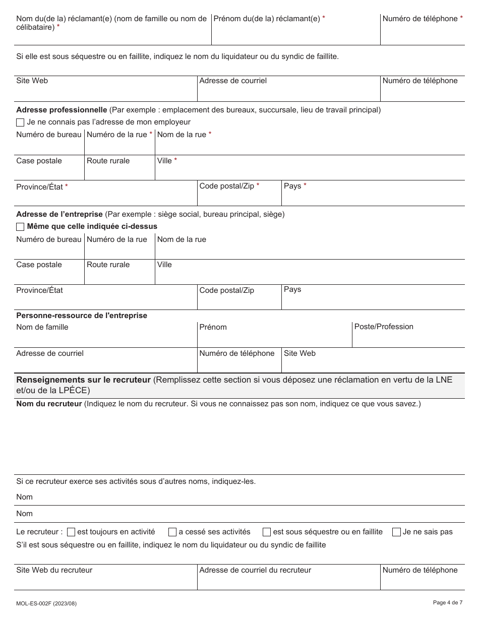 Forme MOL-ES-002F Download Fillable PDF or Fill Online Formulaire De ...