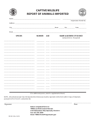 Document preview: Form WR-0814 Captive Wildlife Report of Animals Imported - Tennessee