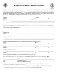Document preview: Form WR-0693 Application for Wildlife Educational Permit - Tennessee