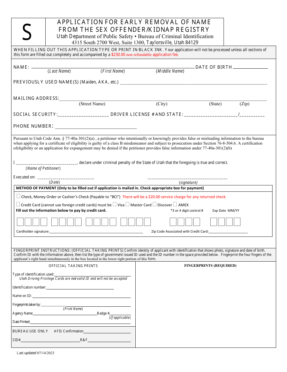 Application for Early Removal of Name From the Sex Offender / Kidnap Registry - Utah, Page 2