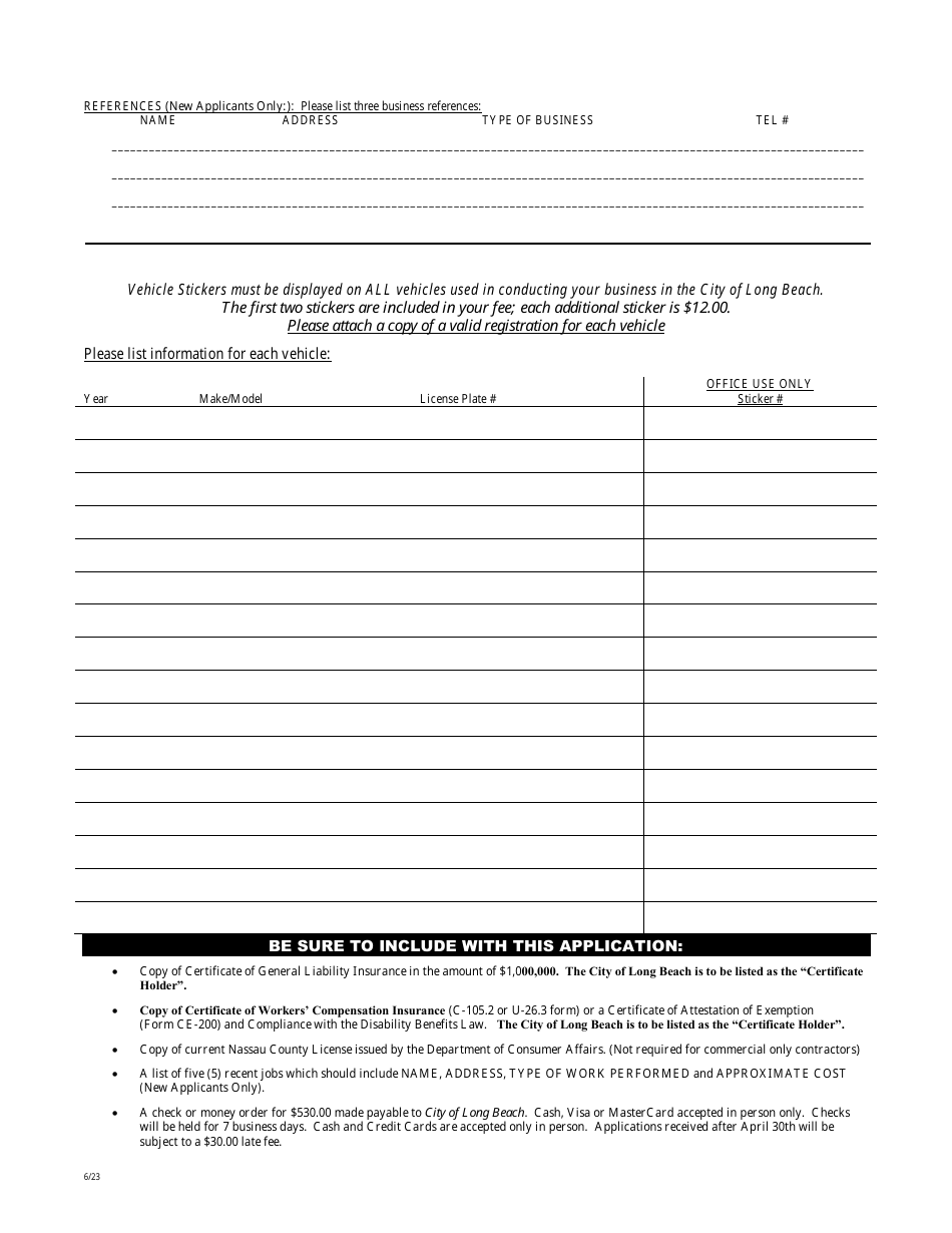 Application for Mercantile License - General Contractor - City of Long Beach, New York, Page 2