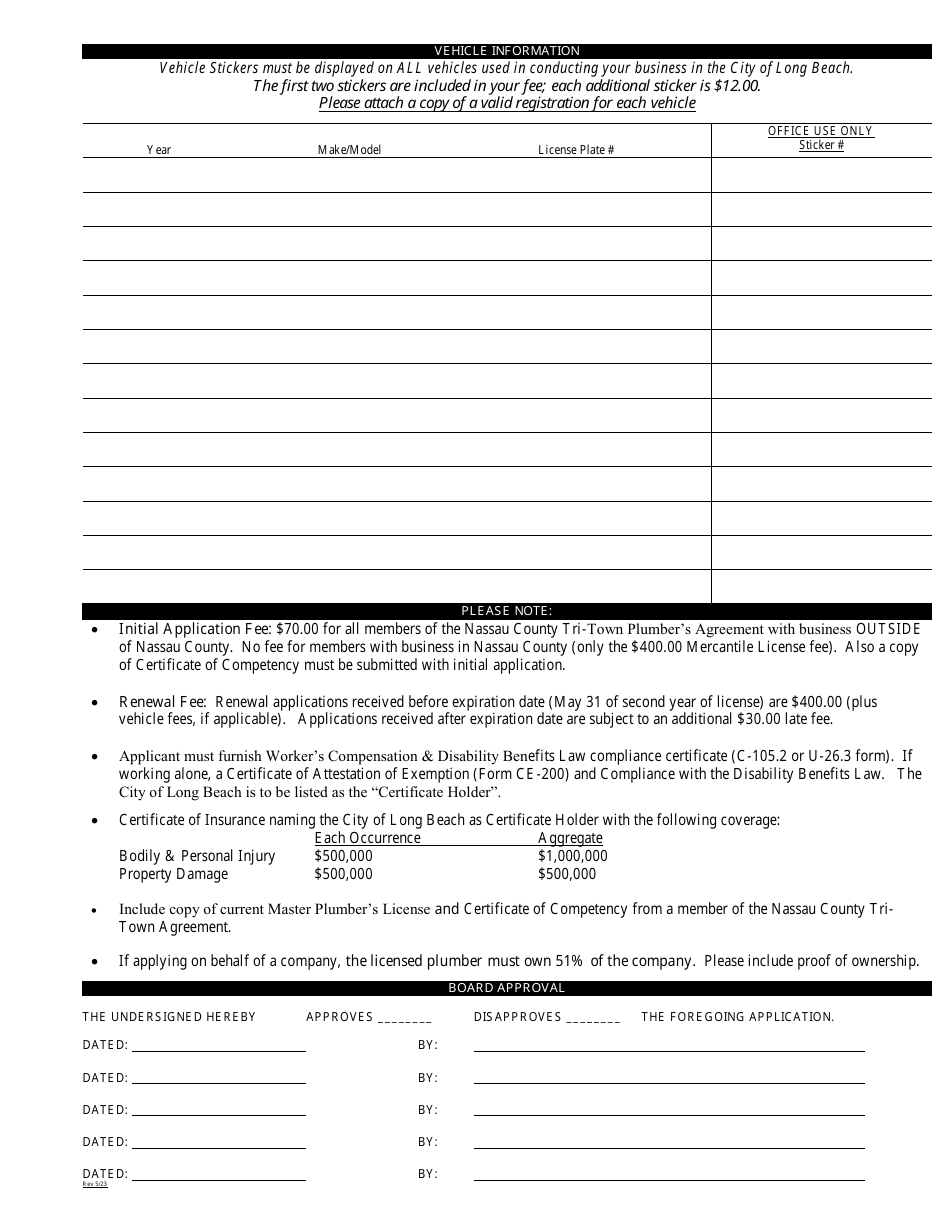 Application for Master Plumbers License or Renewal - City of Long Beach, New York, Page 2