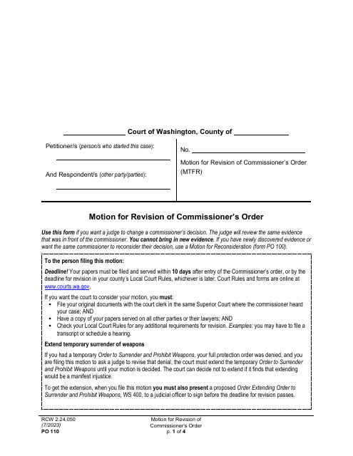 Form PO110  Printable Pdf