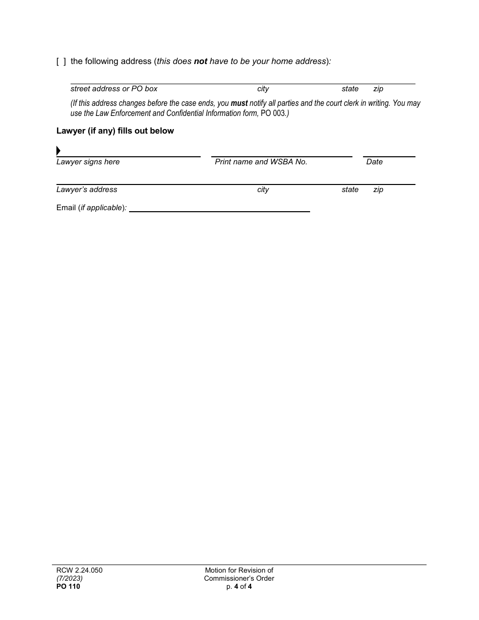 Form PO110 Motion for Revision of Commissioners Order - Washington, Page 4