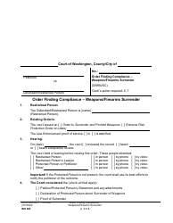 Form WS002 Order Finding Compliance - Weapons/Firearms Surrender - Washington