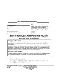 Document preview: Form PO080 Motion for an Order to Go to Court on Contempt Hearing on Protection, Extreme Risk Protection, No Contact, or Weapons Surrender Order (Show Cause) - Washington