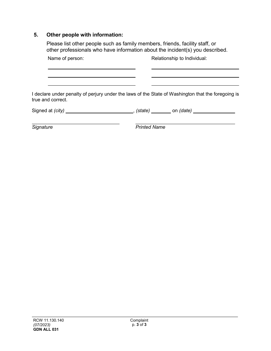Form GDN ALL031 Guardianship / Conservatorship Complaint (Gc) - Washington, Page 3