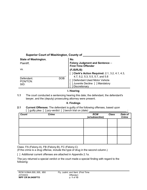 Form WPF CR84.0400FTO  Printable Pdf