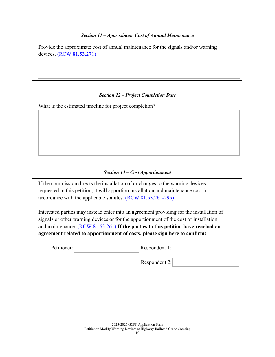 Petition to Modify Warning Devices at a Highway-Railroad Grade Crossing and Requesting Disbursement of Funds From the Grade Crossing Protective Fund - Washington, Page 10
