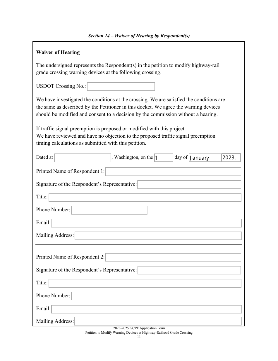 Petition to Modify Warning Devices at a Highway-Railroad Grade Crossing and Requesting Disbursement of Funds From the Grade Crossing Protective Fund - Washington, Page 11
