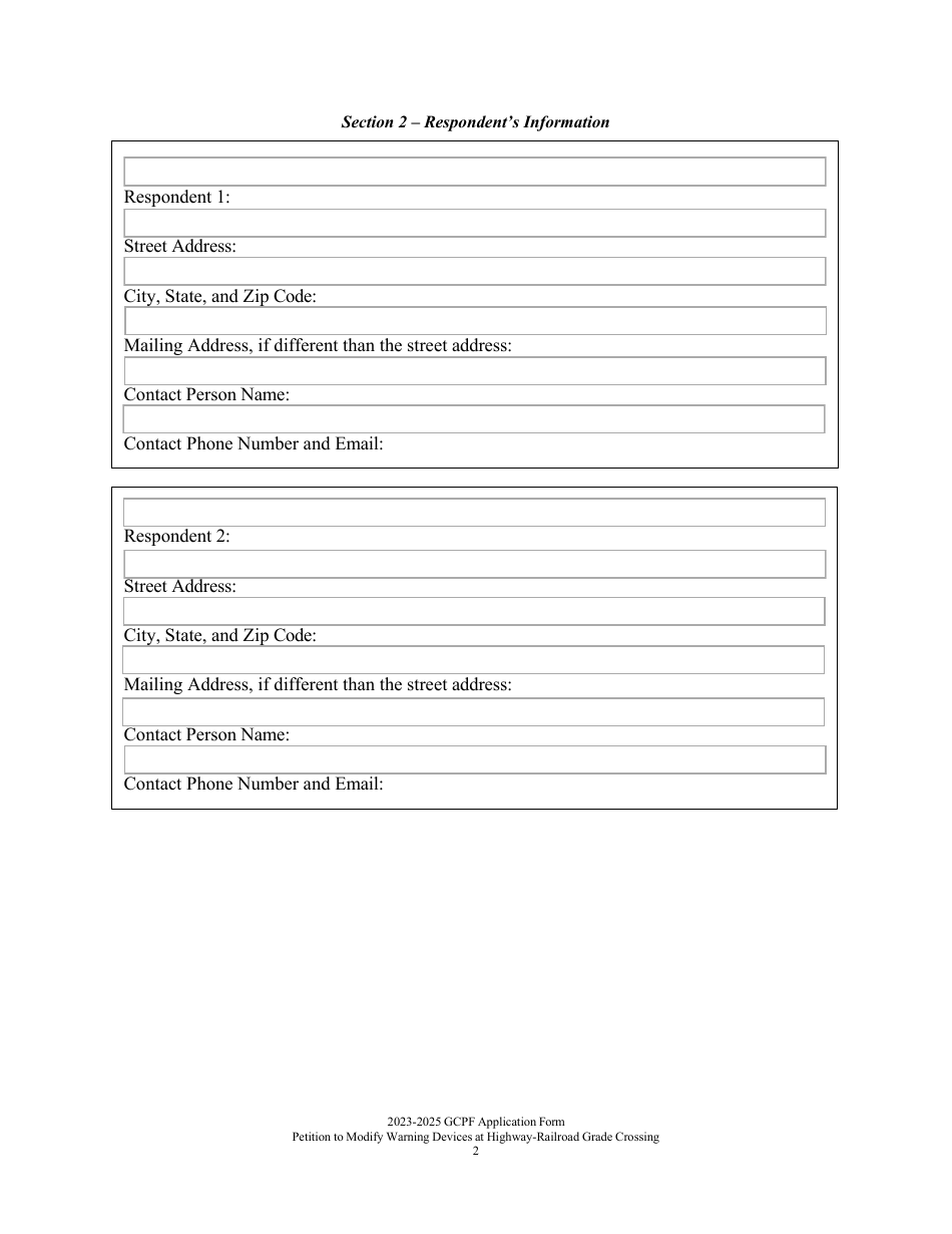 Petition to Modify Warning Devices at a Highway-Railroad Grade Crossing and Requesting Disbursement of Funds From the Grade Crossing Protective Fund - Washington, Page 2