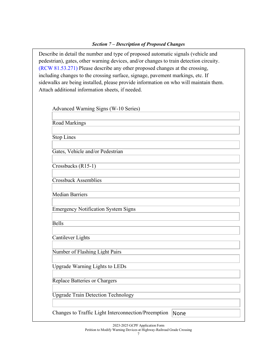 Petition to Modify Warning Devices at a Highway-Railroad Grade Crossing and Requesting Disbursement of Funds From the Grade Crossing Protective Fund - Washington, Page 7