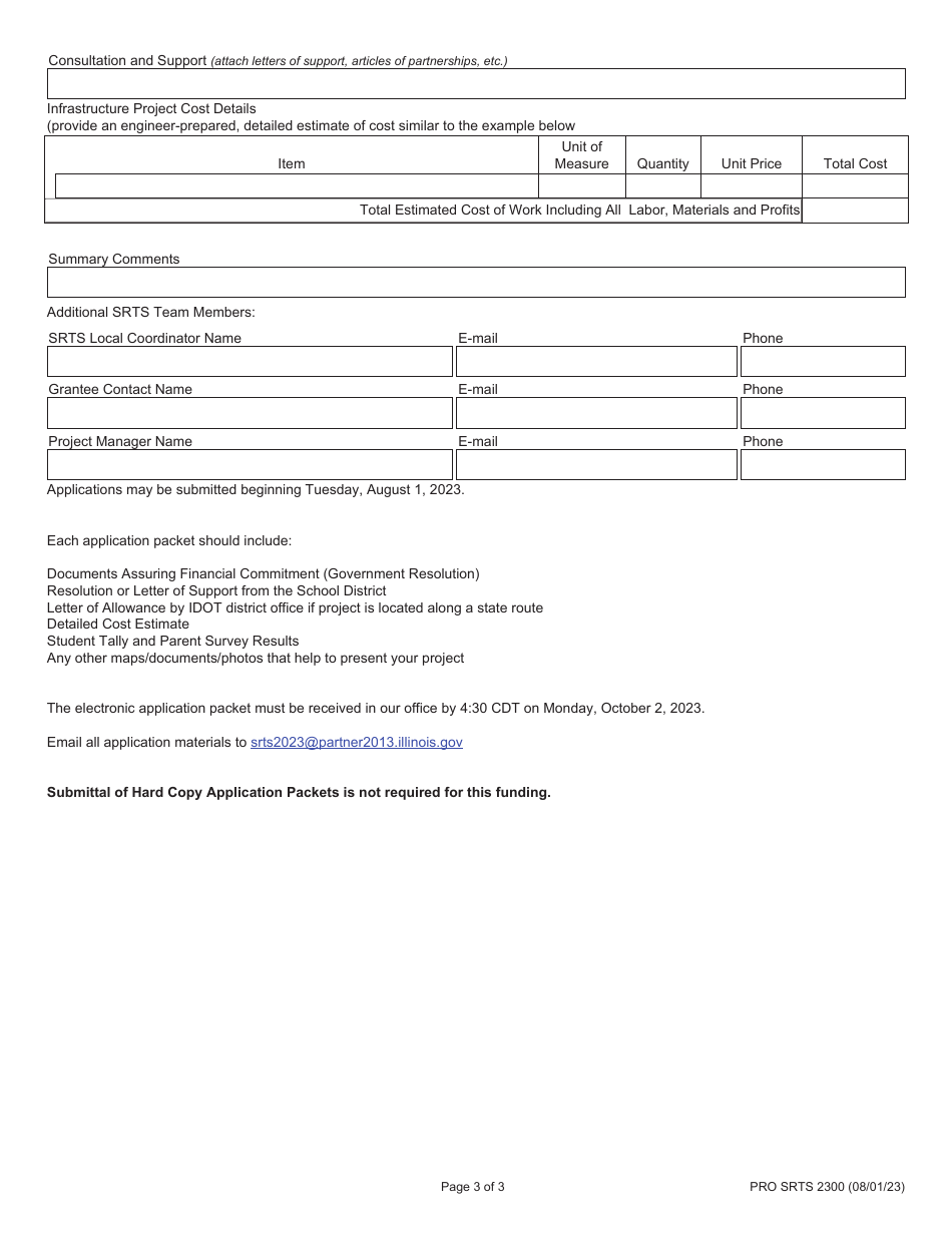 Form PRO SRTS2300 Illinois Safe Routes to School Funding Application - Infrastructure Project Application - Illinois, Page 3