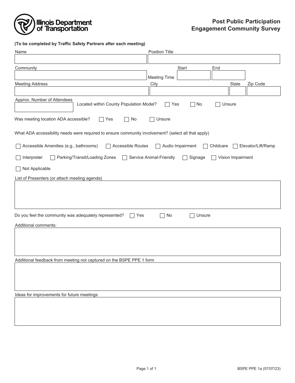 Form BSPE PPE1A Post Public Participation Engagement Community Survey - Illinois, Page 1