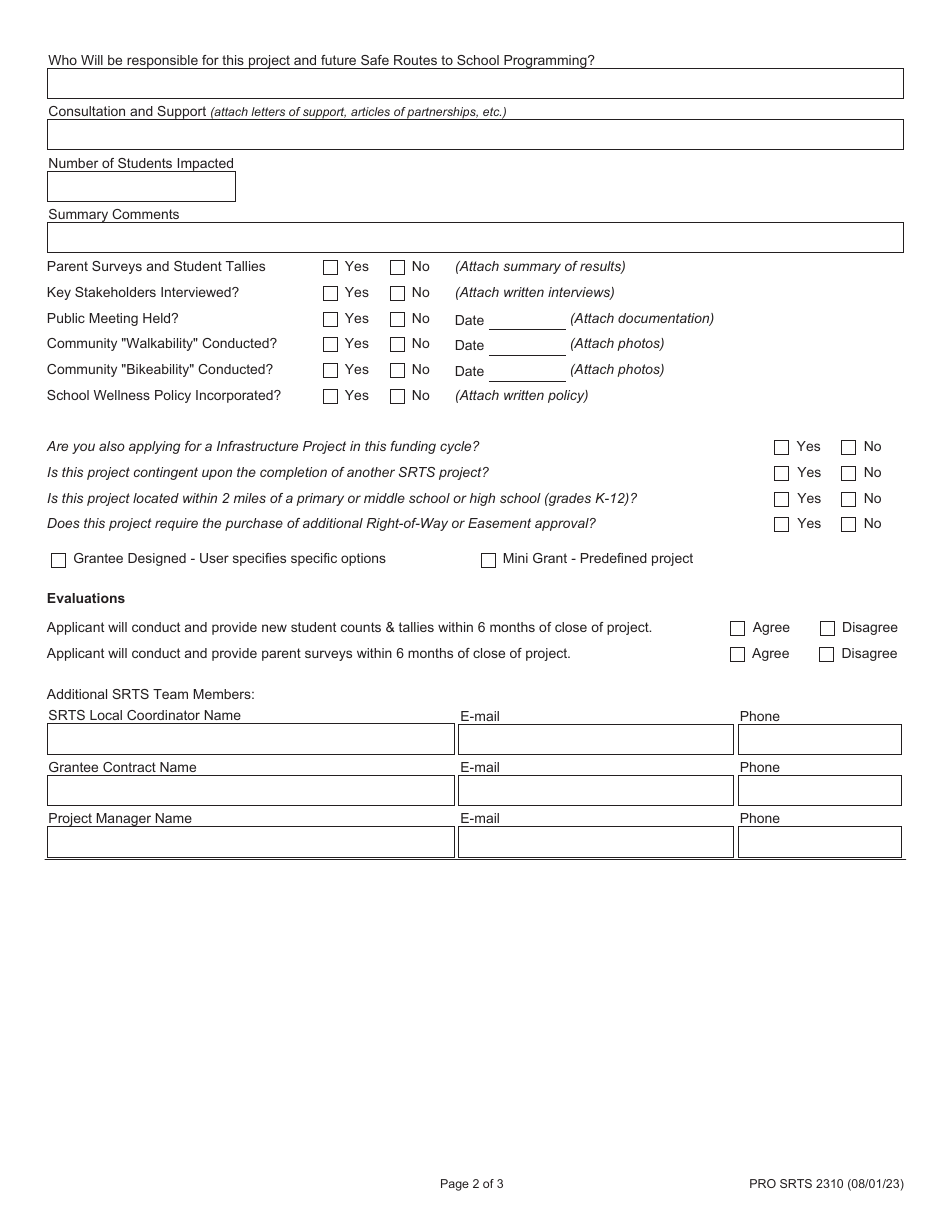 Form PRO SRTS2310 Illinois Safe Routes to School Funding Application - Non-infrastructure Project Application - Illinois, Page 2